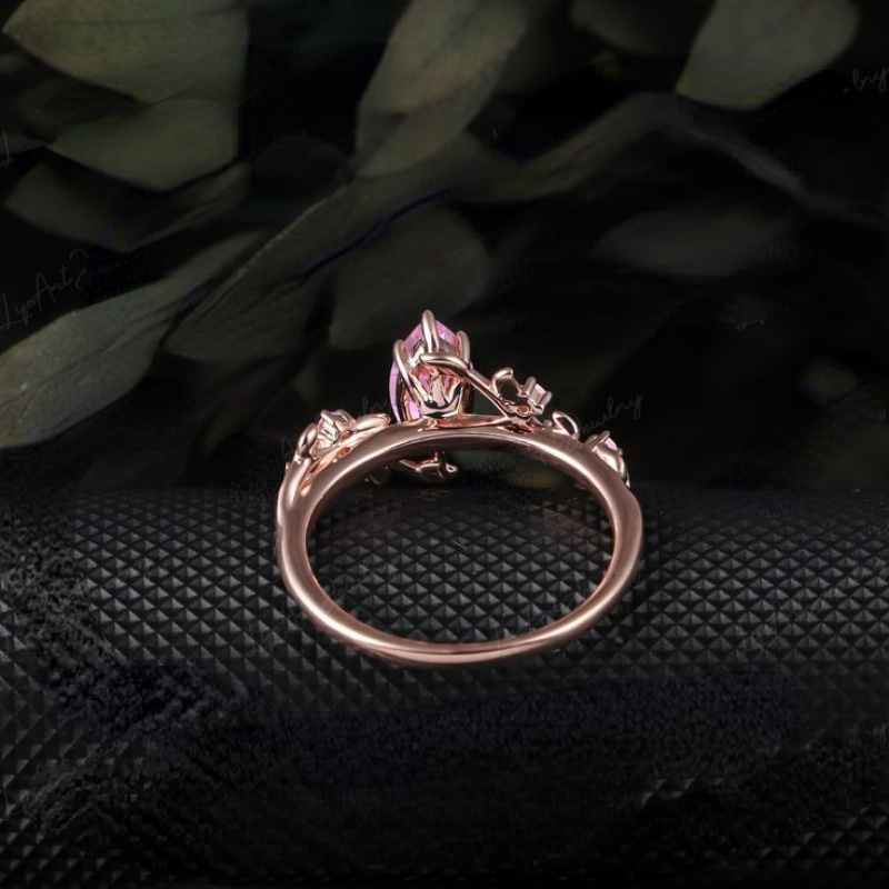 Rose Gold Plated Leaf Ring with Zircon